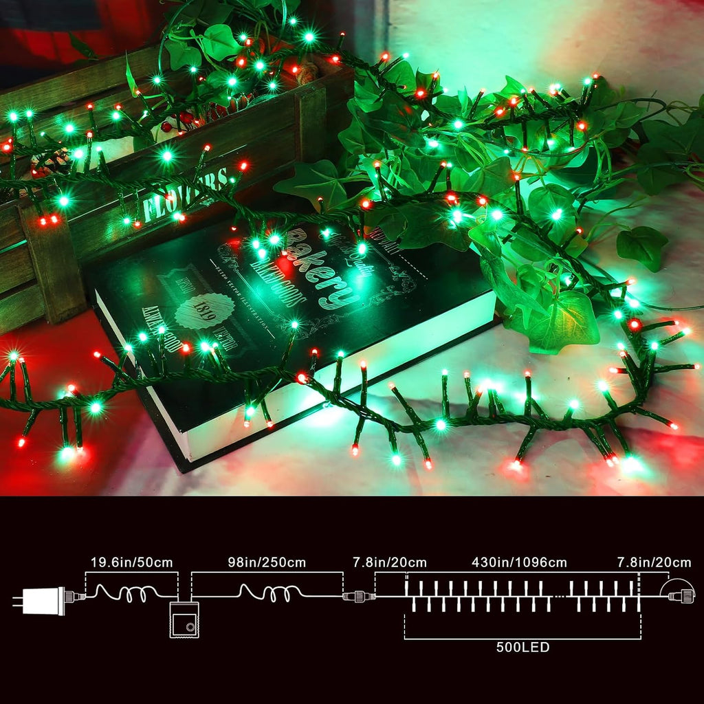 500 LED Red & Green String Lights, 46ft 16 Modes Plug in Christmas Lights, Waterproof Connectable Color Changing