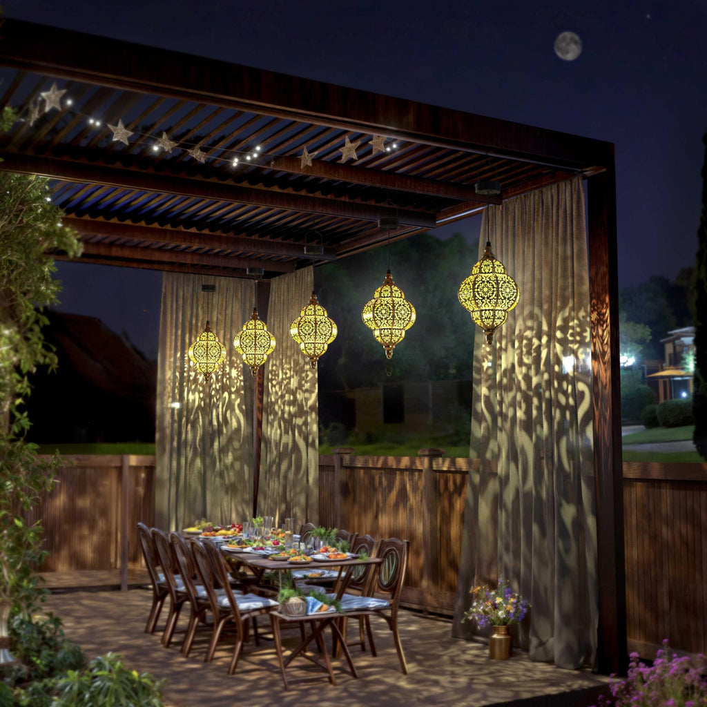 Hanging Solar Lights Outdoor Garden Decor Solar Lantern Waterproof Plastic Moroccan Outdoor Decorations Pathway Yard