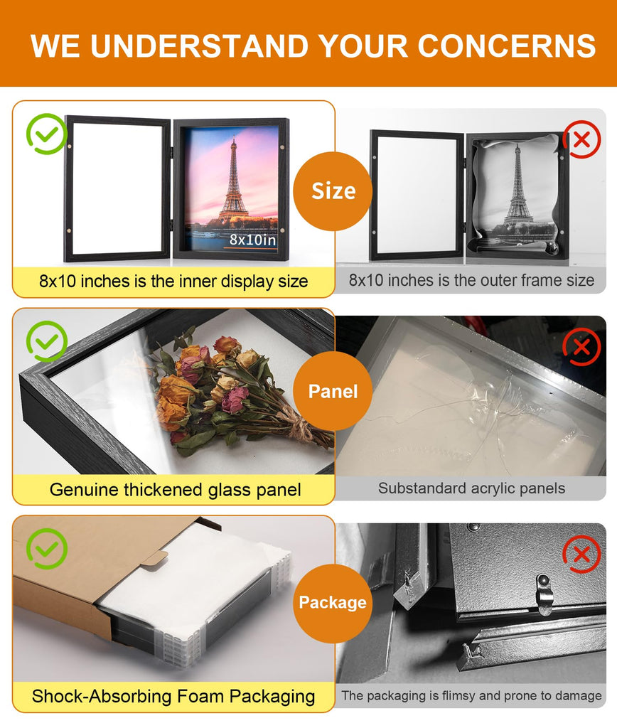 8x10 Black Deep Shadow Box Picture Frame with HD Clear Glass
