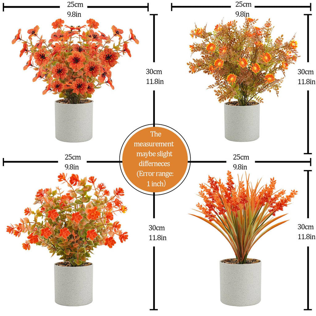 4 Packs Artificial Fall Plants in Pot, Autumn Bathroom Home Decor, Orange