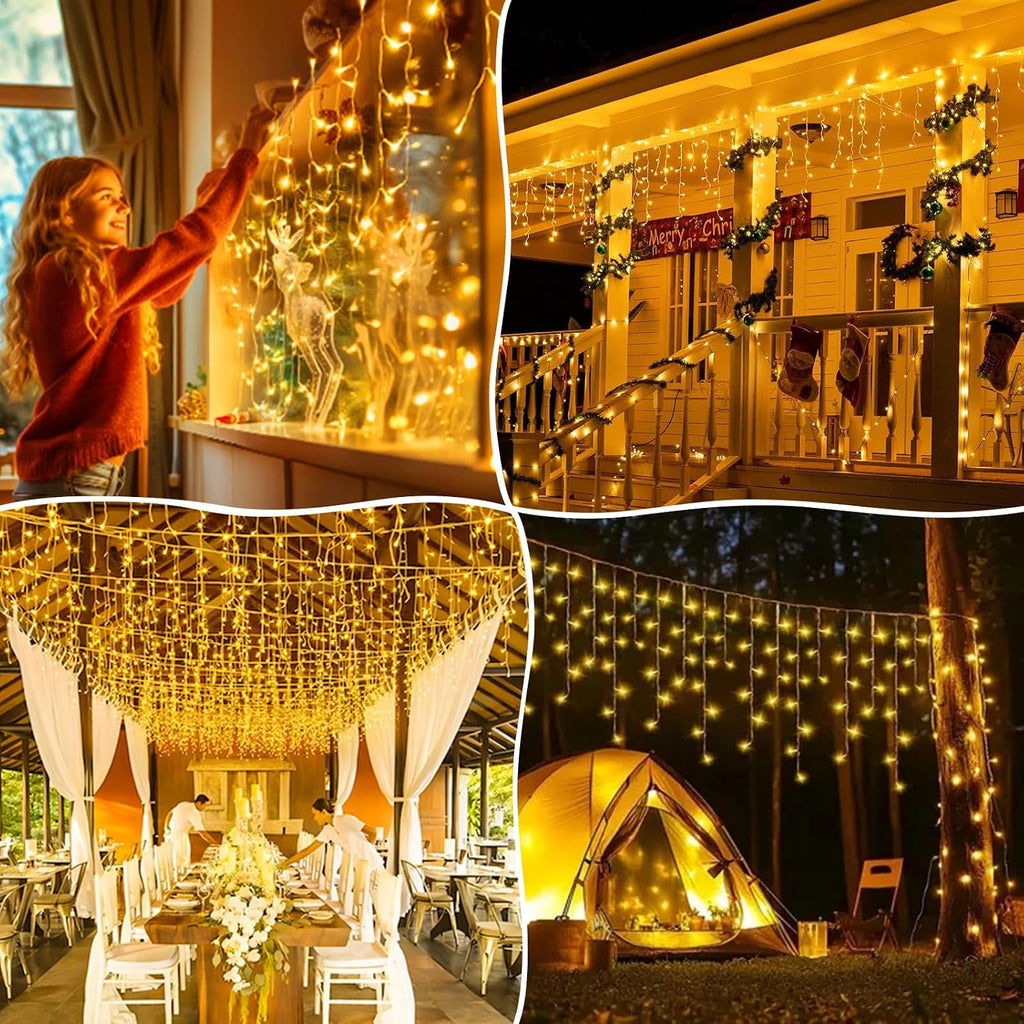 624 LED Warm White Icicle Christmas Lights, 58.8FT, Remote, Timer, 8 Modes