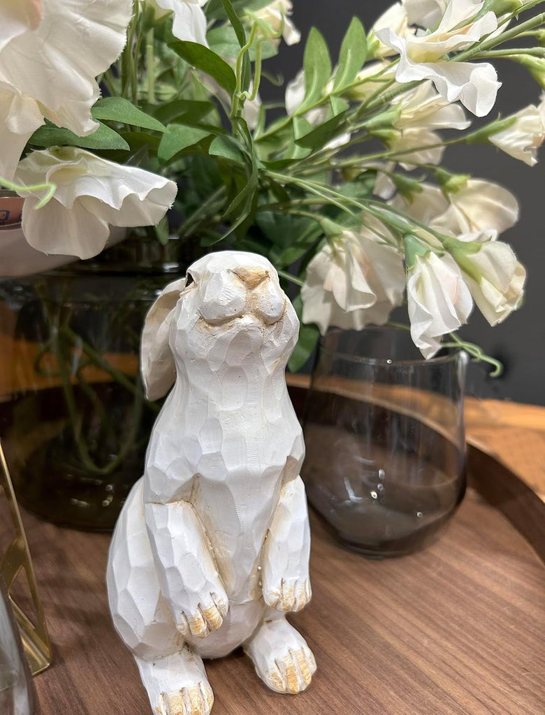 Easter Bunny Decoration, Decorative Farmhouse Modern Standing White Rabbit Bunny Figurine, Home Decor Accents Carved