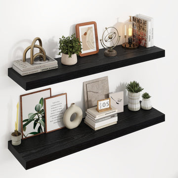 40in Floating Shelves, 9.25" Deep x 1.5" Thick Floating Shelves for Wall, Wooden Shelves, 2 Packs, Black