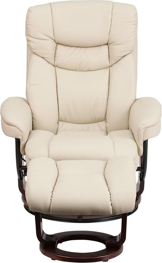 Modern Reclining Swivel Lounge Chair and Ottoman — Beige