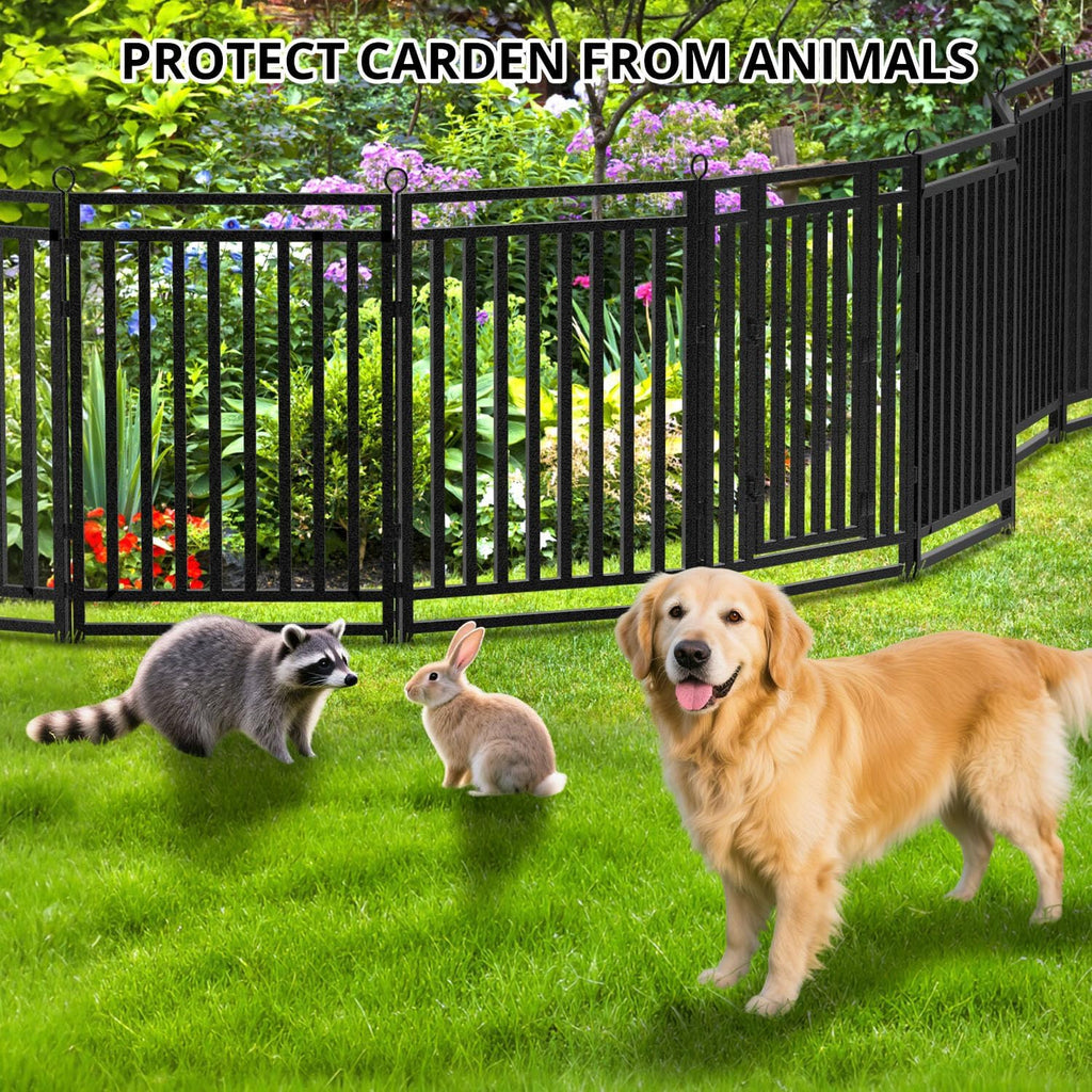 Decorative Garden Fence Metal Dog Fence Outdoor for Yard, 110ft (L) × 40in (H), 42 Panels + 6 Gates, Heavy Duty