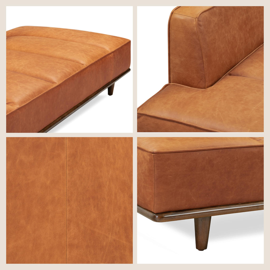Jasper Daybed - Cognac Tan - Full-Grain Pure-Aniline Leather Upholstery - Walnut-Stained Ash Wood Frame, 6.6 Feet