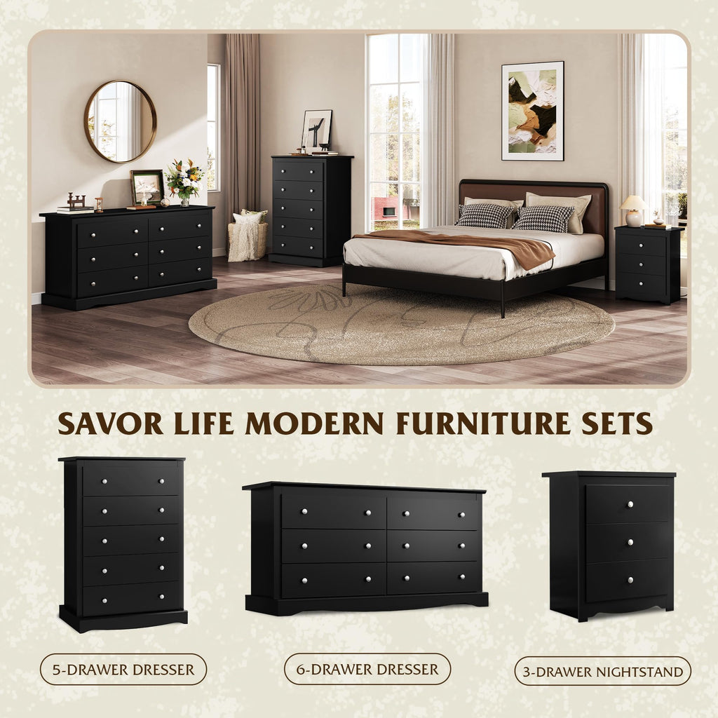 6 Drawer Dresser, 59" Wood Dresser with Anti-Tip Structure