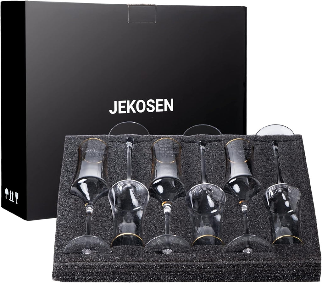 Champagne Flutes Glasses 8oz Set of 6 Clear Crystal Lead-Free Stemware Champagne Glass With Gold Rim