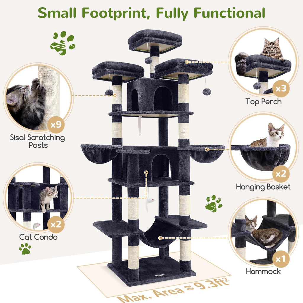 Big XXL Cat Tower for Indoor Multiple Cats, Dark Grey