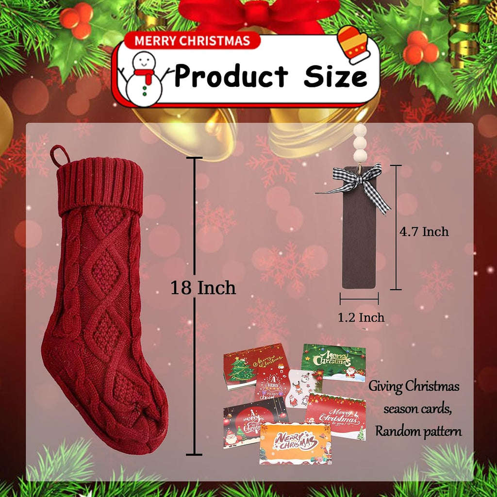 With Wooden Name Tags, 18" Xmas Cable Knitted Stocking - Holiday Hanging Decor Gifts for Family Party - Set of 6