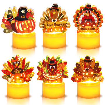 Thanksgiving Table Decorations 6 Pack Turkey Flameless LED Candles Battery Operated Turkey Tea Lights for Mantle