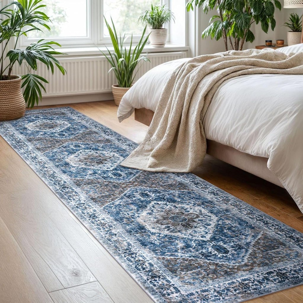 Runners for Hallways 2x8 Ft Washable Kitchen Runner Rug Boho Runner Rug for Entryway Indoor Blue Pri
