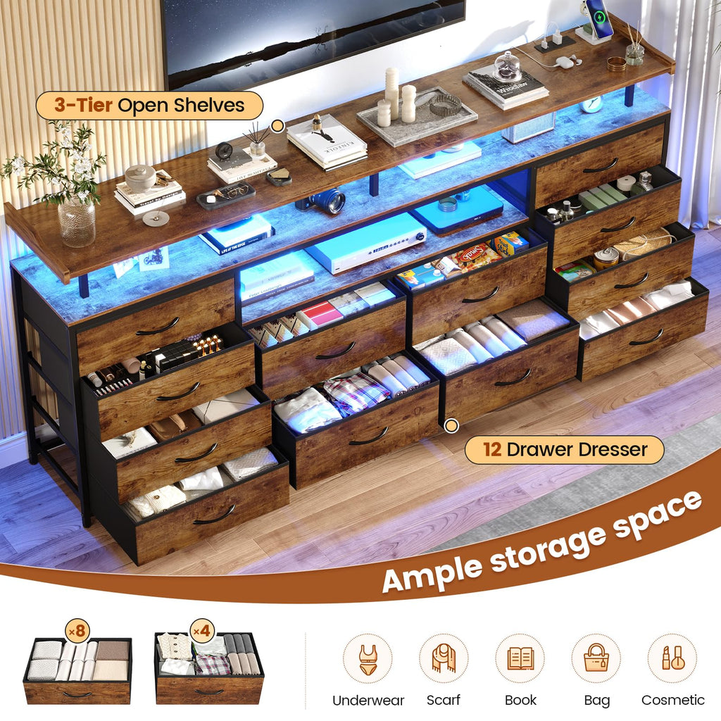 12 Drawers TV Stand Dresser for 55, 60, 70 inch TV