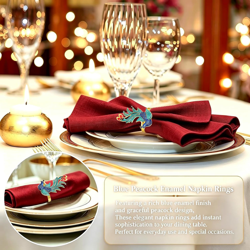 Peacock Napkin Rings Colorful Bird Napkin Holders for Fall Gatherings Christmas New Year Party Decor,Noble - Set of 6