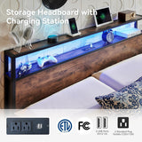 Full Bed Frame with 2-Tier Storage Headboard