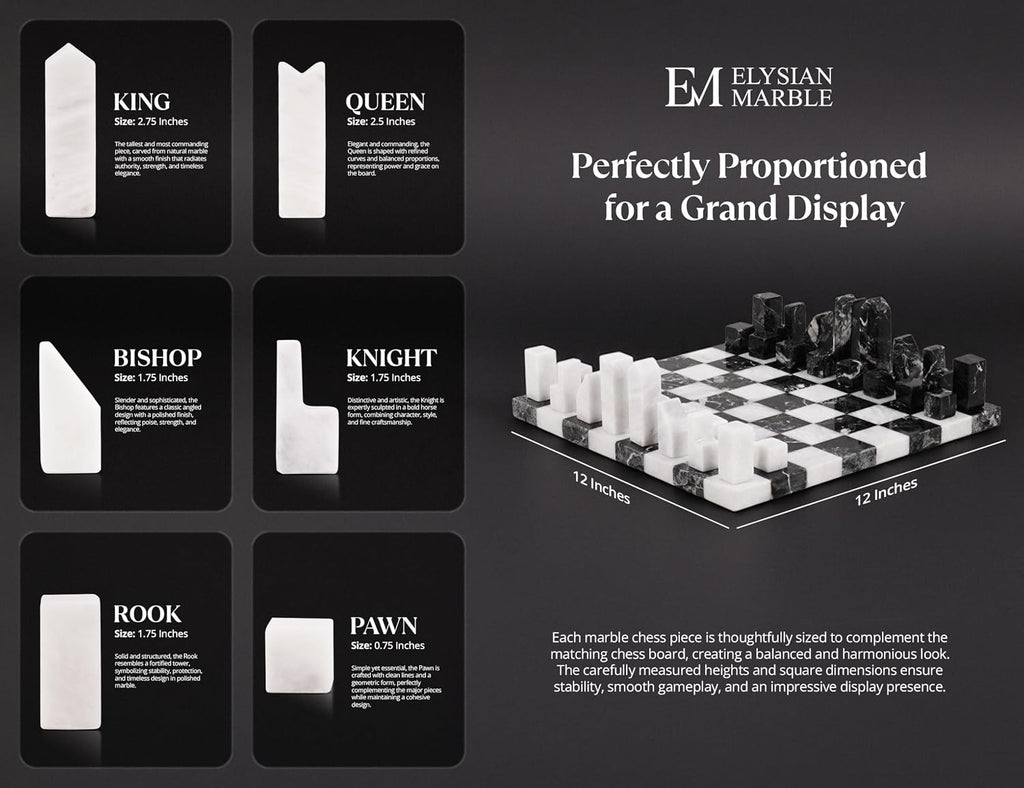 Modern Chess Set - Handcrafted Borderless Marble Chess Board with Minimalist Geometric Pieces, Luxury Decorative