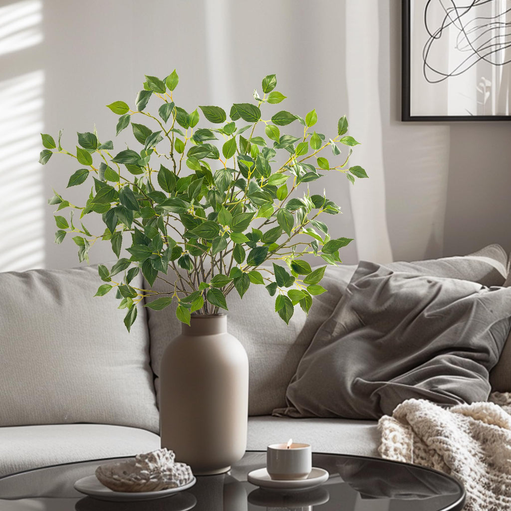 Artificial Plants Greenery Eucalyptus Stems Branches Plant Decor, Faux Rustic Ficus Leaf Floral for Indoor Table