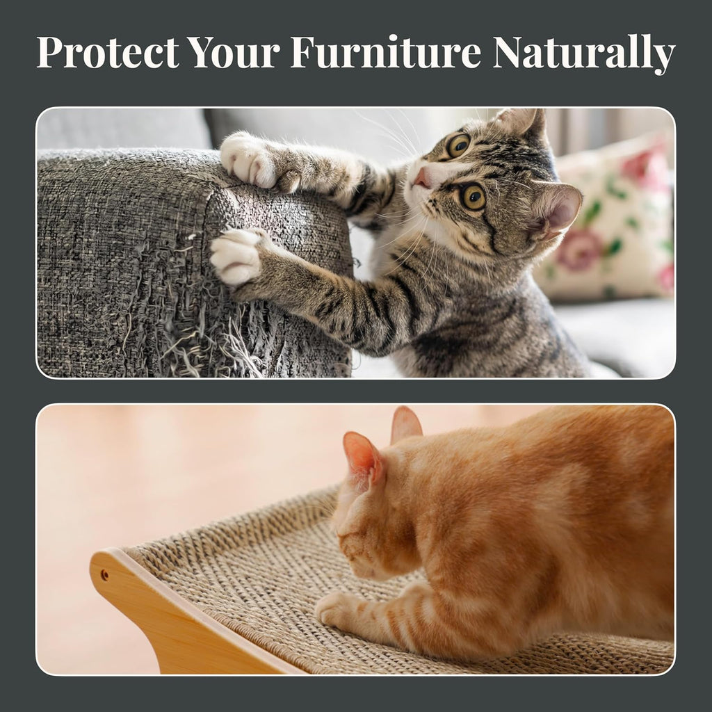 XL Sisal Cat Scratcher Bed with Elevated Hammock for Indoor Cats, Replaceable Natural Sisal Pad, Large Cat Lounge