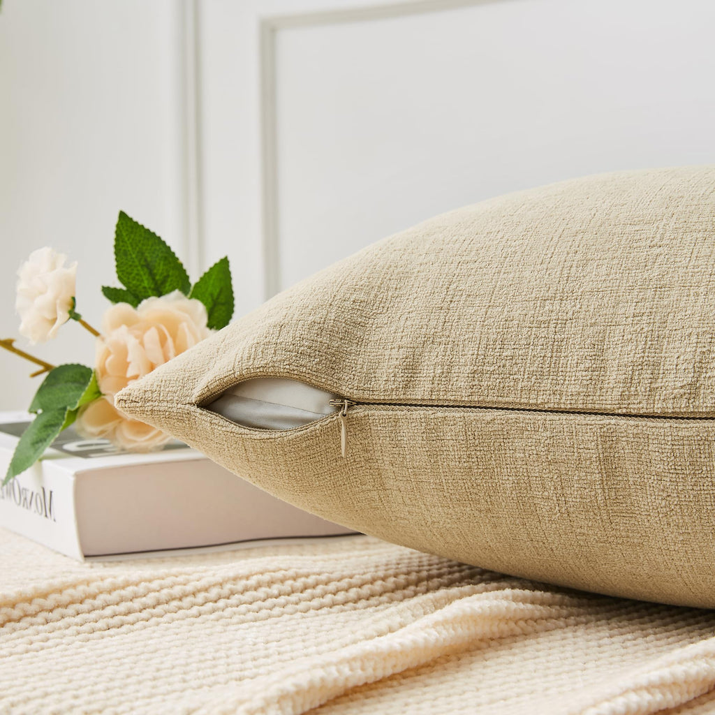 Khaki Chenille Throw Pillow Covers 24x24 Set of 2 for Couch
