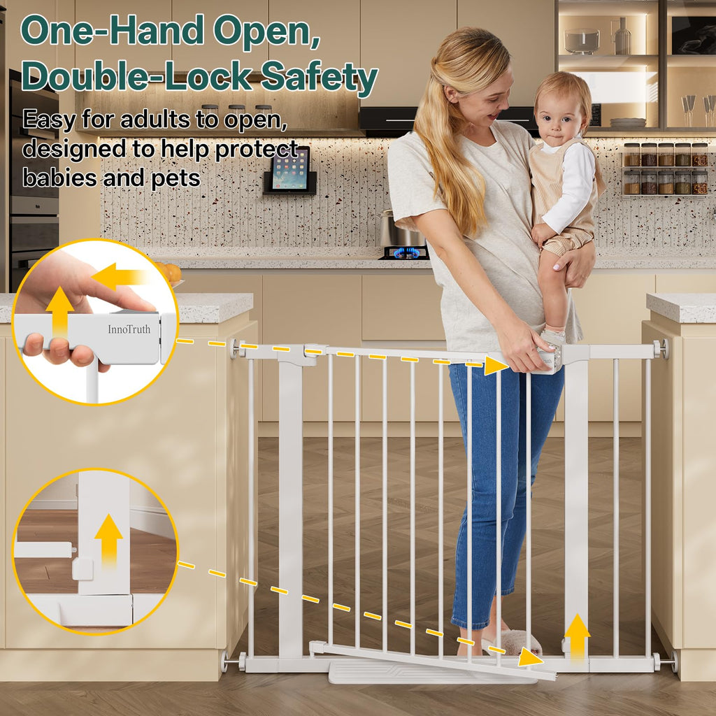 29.6-39.1 in Wide Baby Gate for Stairs and Doorways, White