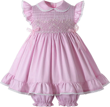 Baby Girls Summer Pink Smocked Sundress Clothes Outfit Newborn Infant Classic Hand Embroidered Smocking Dress