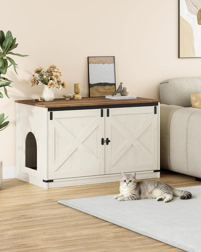 Cat Litter Box Enclosure, Hidden Litter Box Furniture with Divider