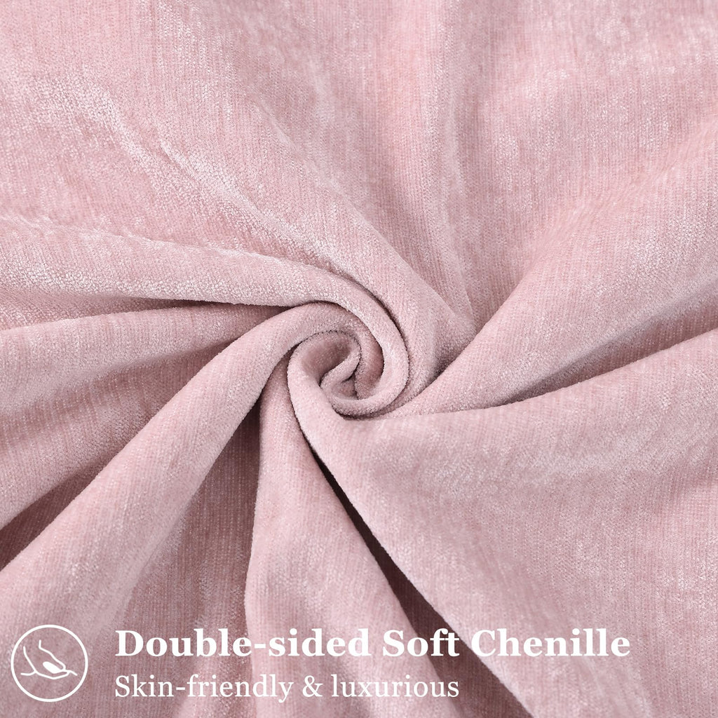 Chenille Blush Pink Velvet Throw Pillow Covers 24x24 Set of 2