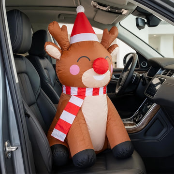 Christmas Inflatable Car Decoration Reindeer Car Buddy with 12V Car Plug LED Lights Outdoor Christmas Decoration