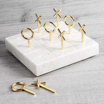 Marble Tic Tac Toe Game Board X and O Game Set for Birthday Gift to Students Luxury Marble & Brass Tic Tac Toe Game - Set of 10