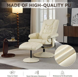 Modern Reclining Swivel Lounge Chair and Ottoman — Beige PU Leather