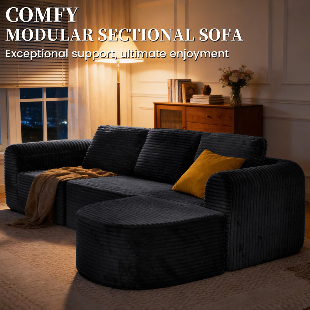 108" Boneless Couch with L-Shape Chaise, Boneless Sectional Couch, Deep Seat Cloud Modular Sectional Sofa, Comfy