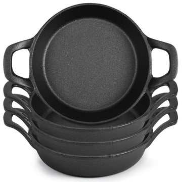 4 Pack Mini Cast Iron Skillets 6.3 x 6.3 x 1.5 Inch Pan Ramekin Set