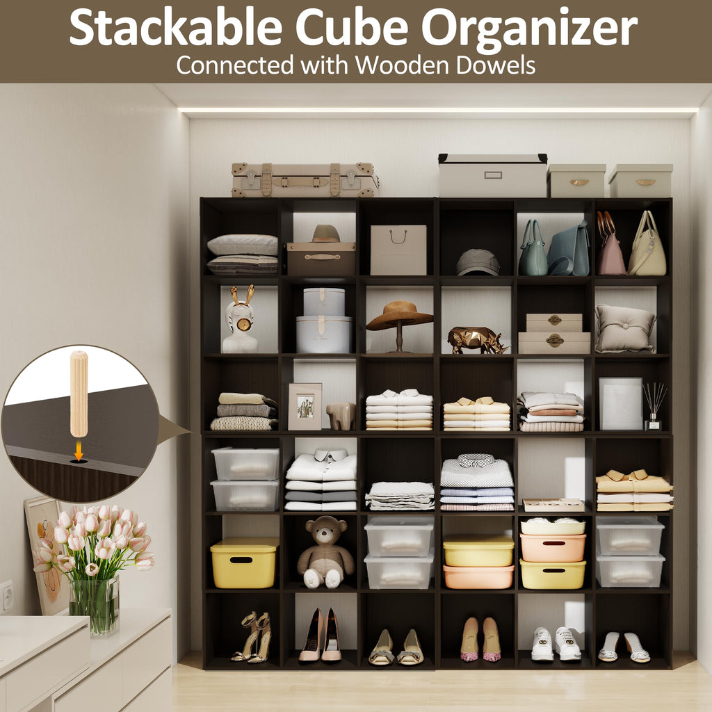9 Cube Storage Organizer, Stackable Wood Cubby Bookshelf Espresso