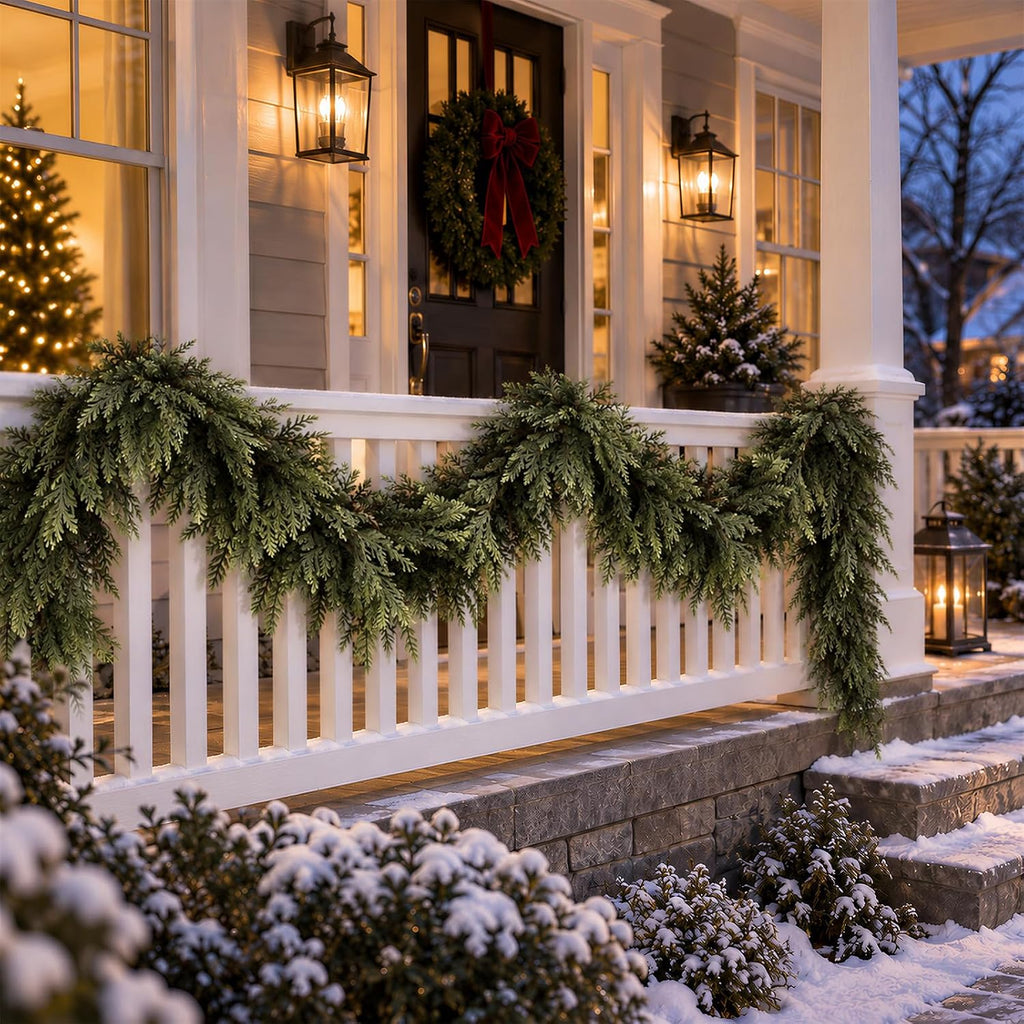9 Ft Christmas Cedar Garland, Real Touch Faux Pine for Mantle & Fireplace