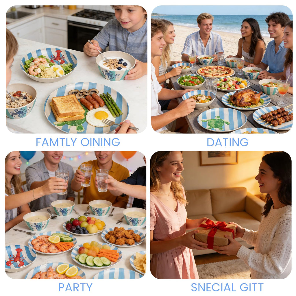 Melamine Dinnerware Sets 12 Pc, Service For 4, Blue Coast