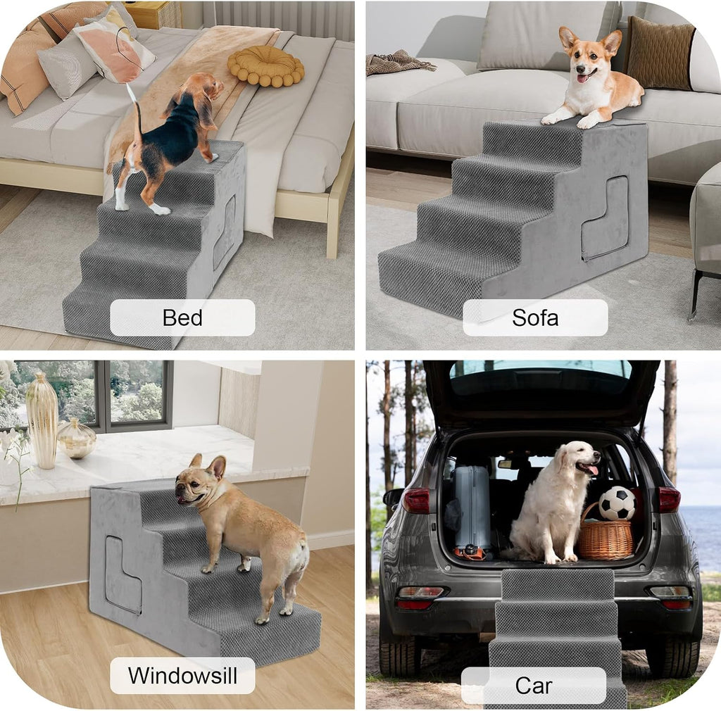 Dog Stairs for Small Dogs 27"H, 6-Step Dog Steps for High Bed, High-Density Foam Pet Stairs with Non-Slip Removable