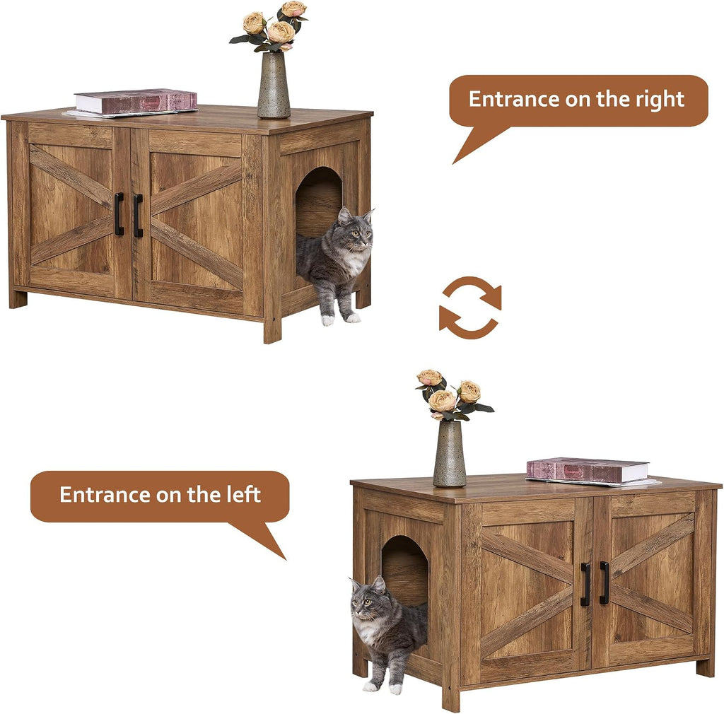 31.5" L Cat Litter Box Enclosure with Barn Door, Rustic Walnut