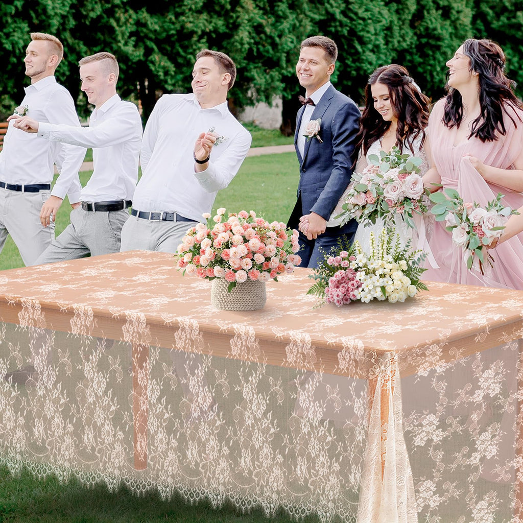 2 Pcs Ivory Lace Tablecloth 60 X120 Inches Vintage Tablecloth Sheer Overlay Rectangle Floral Embroidered Lace Table