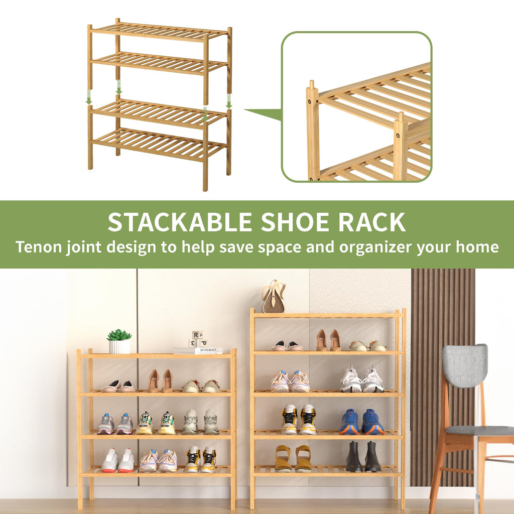 5 Tier Bamboo Shoe Rack for Closet Free Standing Wood Shoe Shelf Small Space Stackable 27"x11"x33" (Natural)