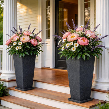 Autodaya 28" Plant Pots Tall Planters for Plants Outdoor Set of 2 with Tray
