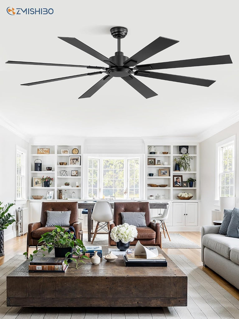 72 Inch Ceiling Fan No Light with Remote Control, 8 Blades
