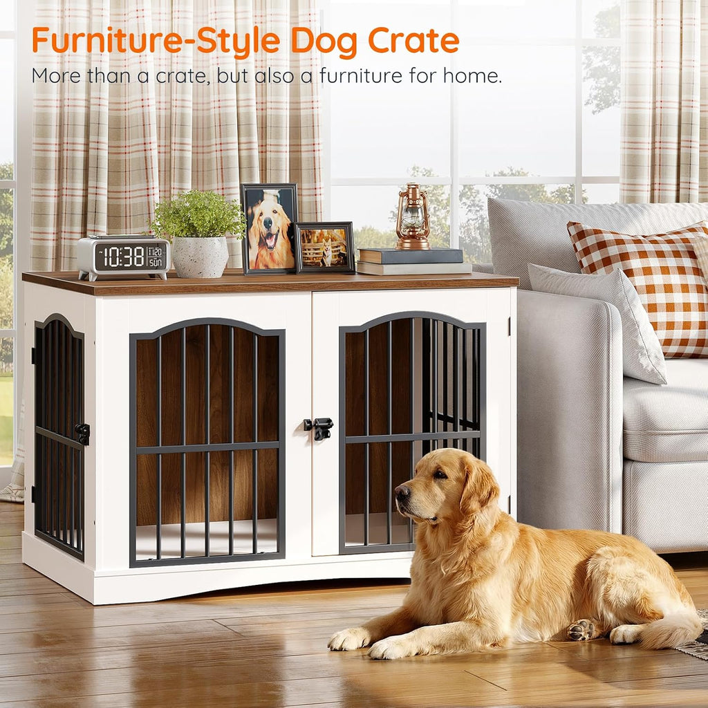 39.4" Wooden Dog Crate Furniture, Heavy Duty Dog Kennel Indoor with 3 Doors, Dog Cage for Medium/Large Dogs