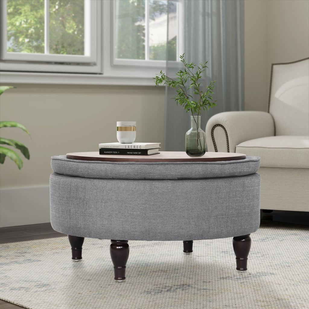 Indoor 32" Tufted Round Storage Cocktail Ottoman with Removable Lid Storage Ottoman Space-Save Table or Seat Grey