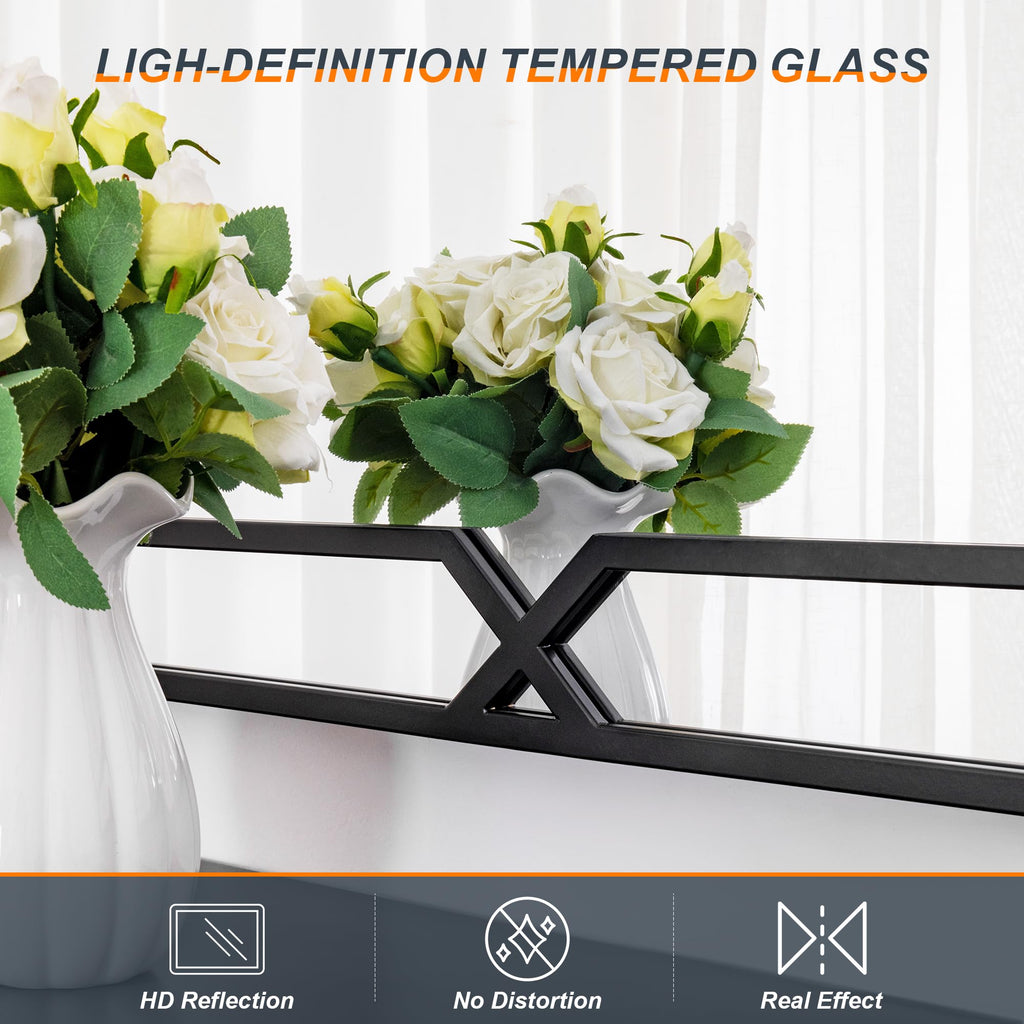 47"x32" Black Mirror for Wall Decor, Large Rectangular Decorative Mirror with Matte Black Metal Pipe Frame Living