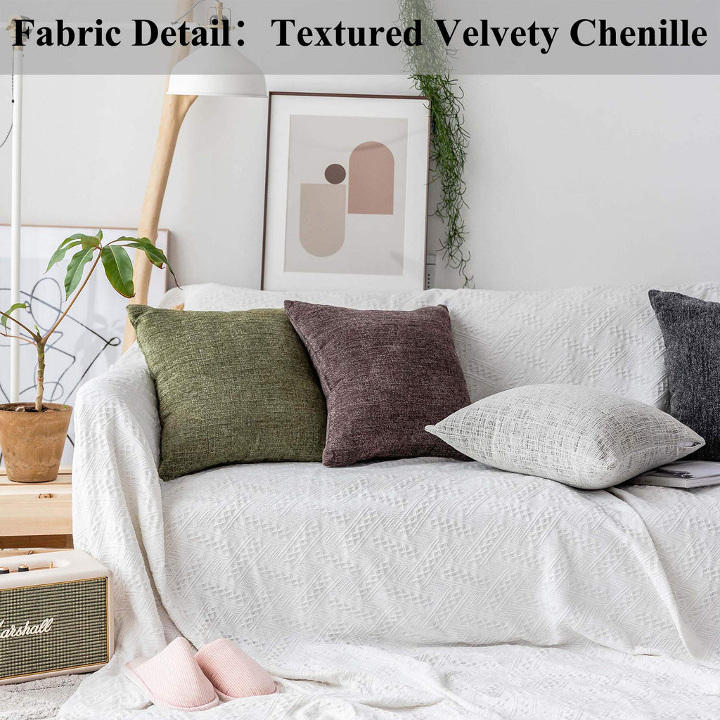 26x26 Pillow Covers Throw Pillow Cases for Couch Euro Shams Super Soft Striped Chenille Velvet Plush Cushion Cover