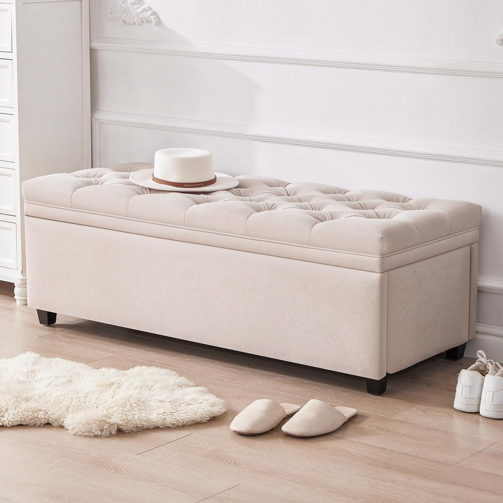 50 Inch Large Storage Ottoman, Tufted Ottoman with Storage | End of Bed Ottomans , Modern Entryway Benchs
