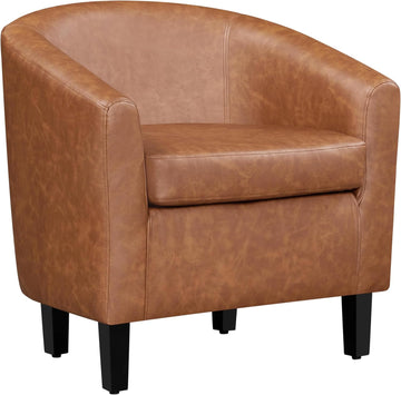 Accent Chairs, Faux Leather Barrel Armchairs, Brown