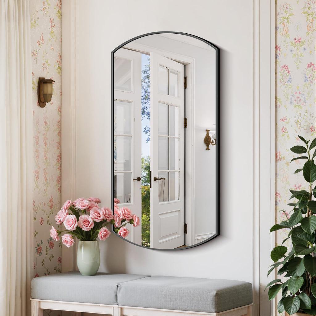 Bathroom, 20x40 Inch Black Oval Wall Mounted with Thin Metal Frame, Modern Bathroom Vanity Mirrors for Over Sink