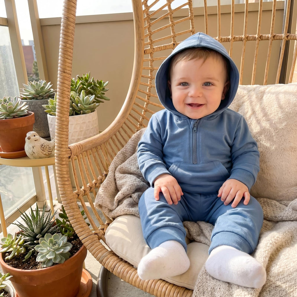 Toddler Baby Boy Clothes Zipper Hooded Sweatshirt Jogger Pants Set (Solid Blue, )
