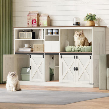 Double cat Litter Box Enclosure, Cat Cabinet with Large Storage